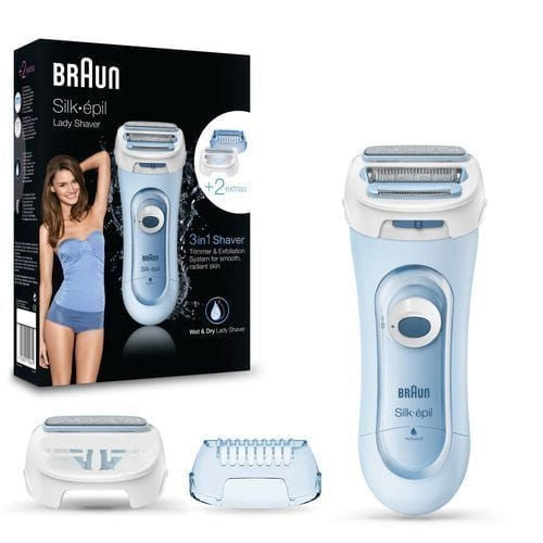 Braun silk-épil ls5-160 blu - depilatore donna elettrico senza fili, rifinitore e sistema esfoliante wet&dry 3 in 1 con 2 accessori - LS5160