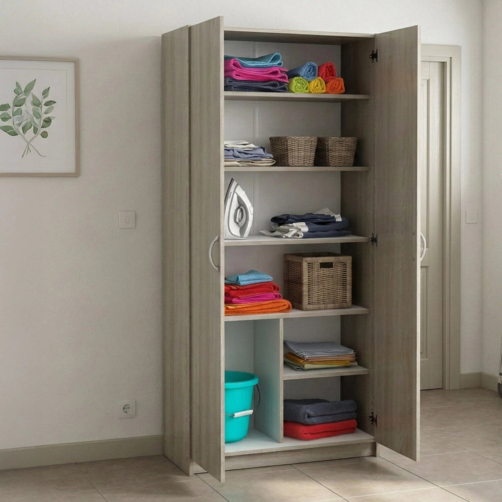 Armadio multiuso 2 ante Zadok, Mobile multifunzionale, Mobiletto scarpiera, Guardaroba porta scarpe, 80x41 h170 cm, Rovere
