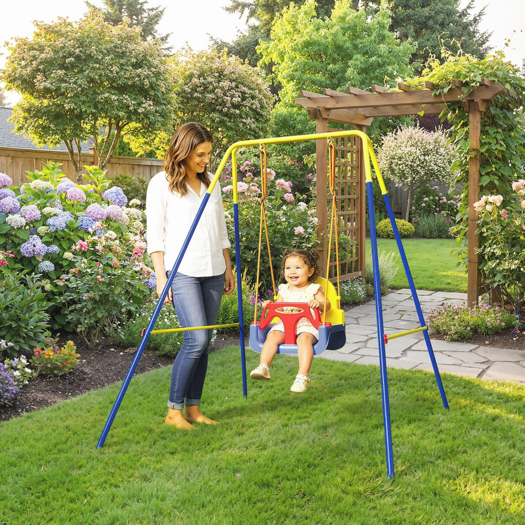 Altalena da Giardino Pieghevole per Bambini ¨C zephmum ¨C 128x155x157 cm Blu