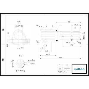 Boccola albero cardanico 160 mm Attacco albero scanalato 1 3/8" 6D Albero uscita 1 3/8" 6D Trattore