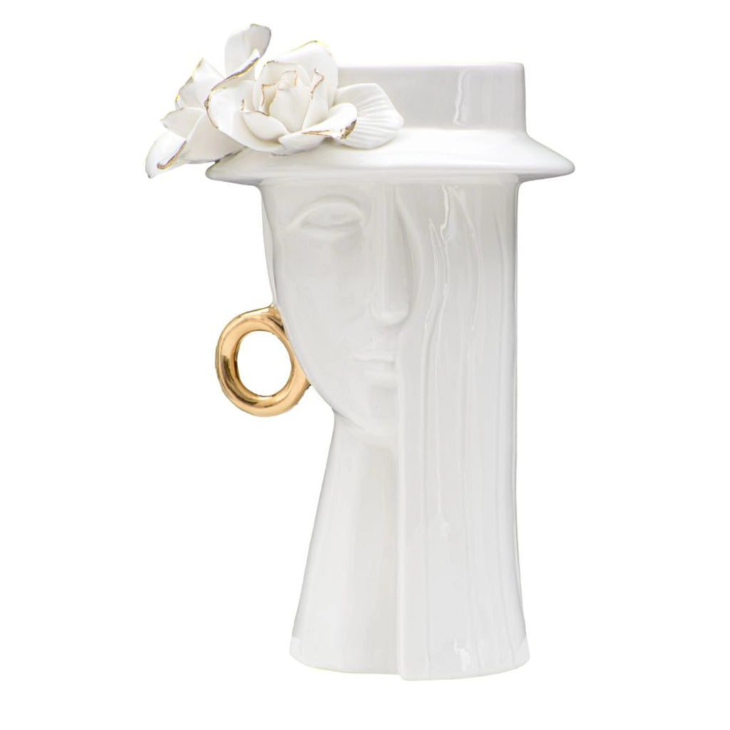 Vaso Decorativo Viso 29, Bianco, Porcellana, 15x13,3x23,5 cm