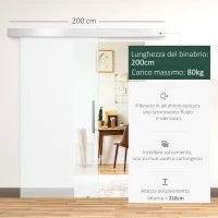 Porta Scorrevole Interna in Vetro Smerigliato con Binario B1 e Maniglia per Bagno Cucina Studio Vetro 205x 102.5x 0,8cm