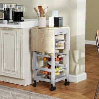 Carrello da Cucina con 3 Cestini, Cassetto e 2 Ribalte, in Legno e Metallo, 37x37x77.5 cm, Grigio e Rovere