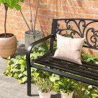 Panchina da Giardino in Metallo con Schienale Decorato, 127x60x87cm - Nero