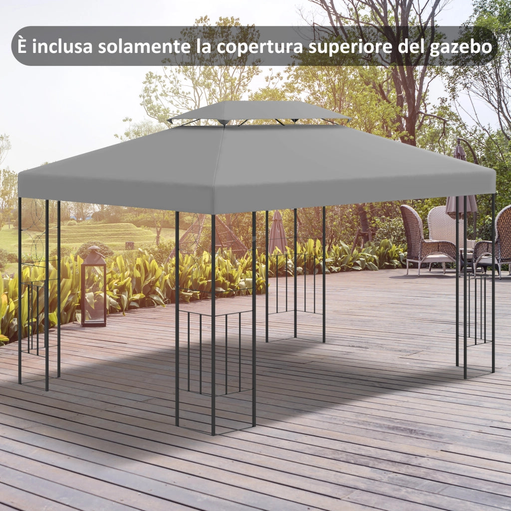 Copertura per Gazebo 4x3 m a 2 Livelli in Poliestere con Cinghie e 10 Fori di Drenaggio. Grigio