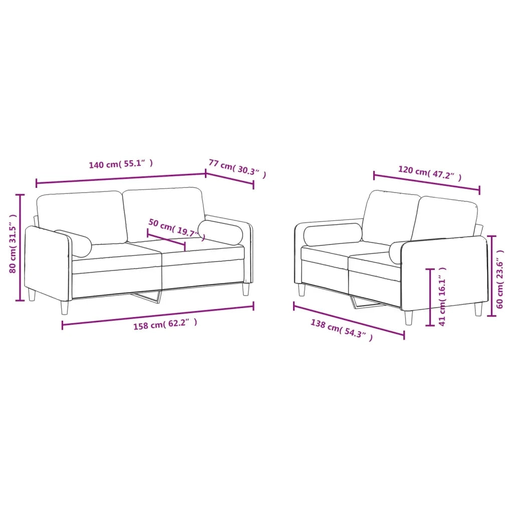 Set di Divani 2 pz con Cuscini Grigio Scuro in Velluto