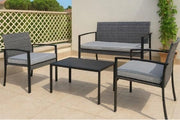 Salotto da Giardino 4 Pezzi in Antracite con Cuscini Imbottiti 5 cm  Set Tavolino, Divanetto e 2 Poltrone per Esterno