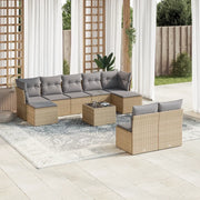 Set Divano da Giardino 10 pz con Cuscini Beige in Polyrattan 3218279