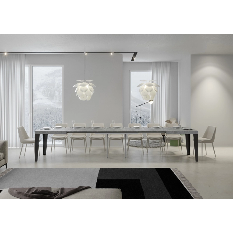 Tavolo allungabile 90x180/440 cm Flame telaio Antracite - Cemento