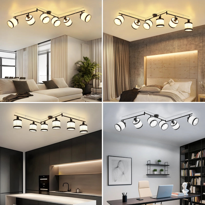 ZMH Faretto da soffitto neri 6 luci E14 tessuto retrò girevoli 350° per soggiorno camera letto senza lampadina
