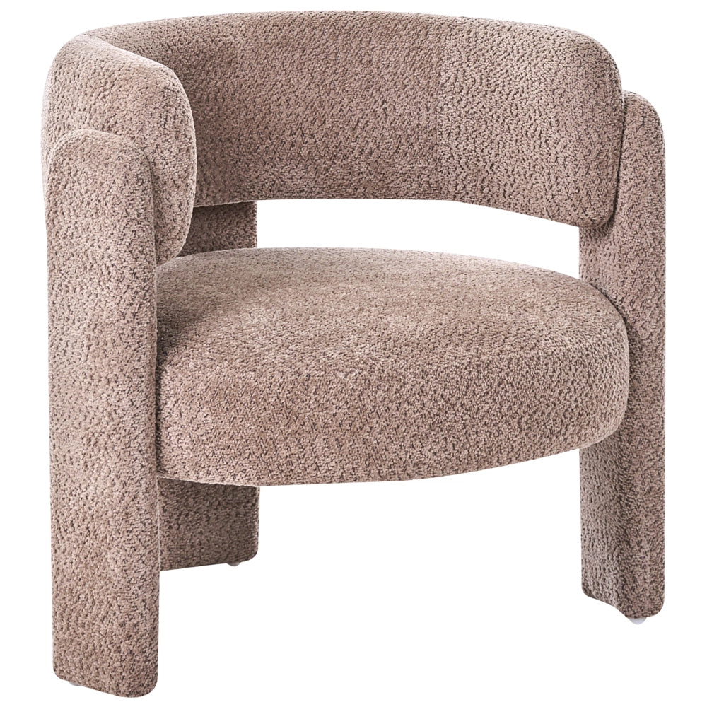Poltrona imbottita in ciniglia con schienale curvo seduta moderna in stile scandinavo tortora