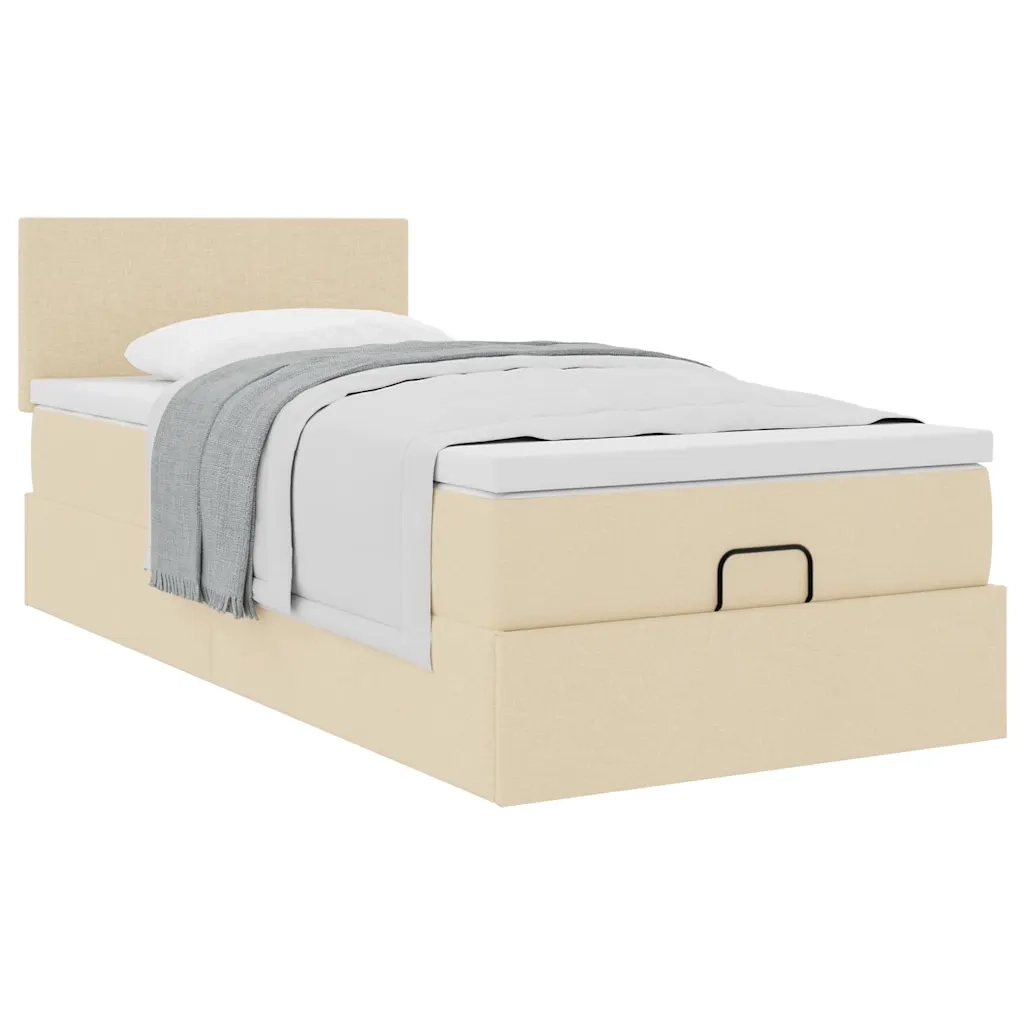 Struttura Letto Pouf con Materasso Crema 90x190 cm in Tessuto