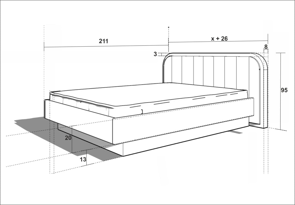 LETTO IMBOTTITO SENSE ONE 200x200 SOLIK ROVERE NATURALE