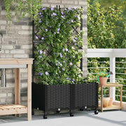Vaso da giardino con grigliato e ruote 2 pz Nero PP 3422990
