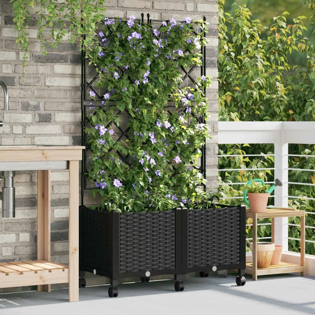 Vaso da giardino con grigliato e ruote 2 pz Nero PP 3422990