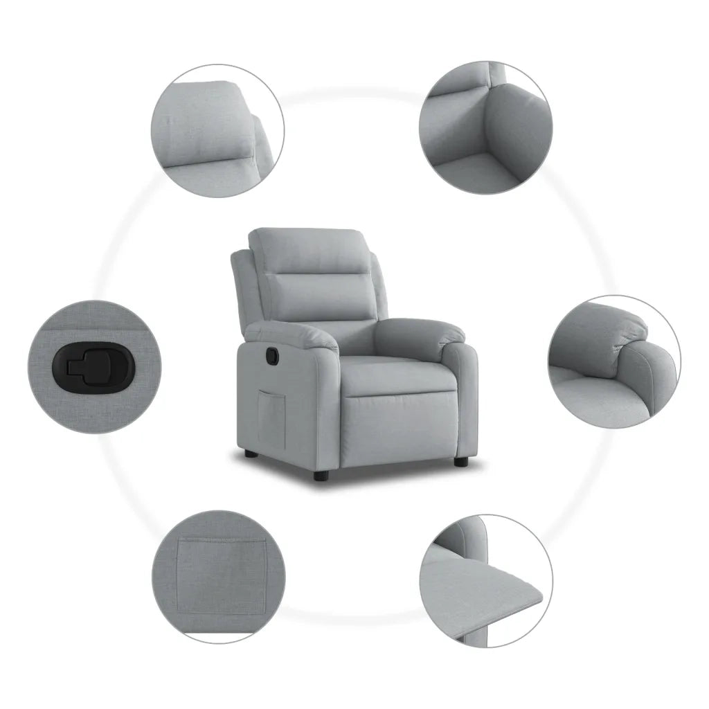 Divano Sedia-Poltrona Reclinabile in Tessuto Grigio Chiaro 872289