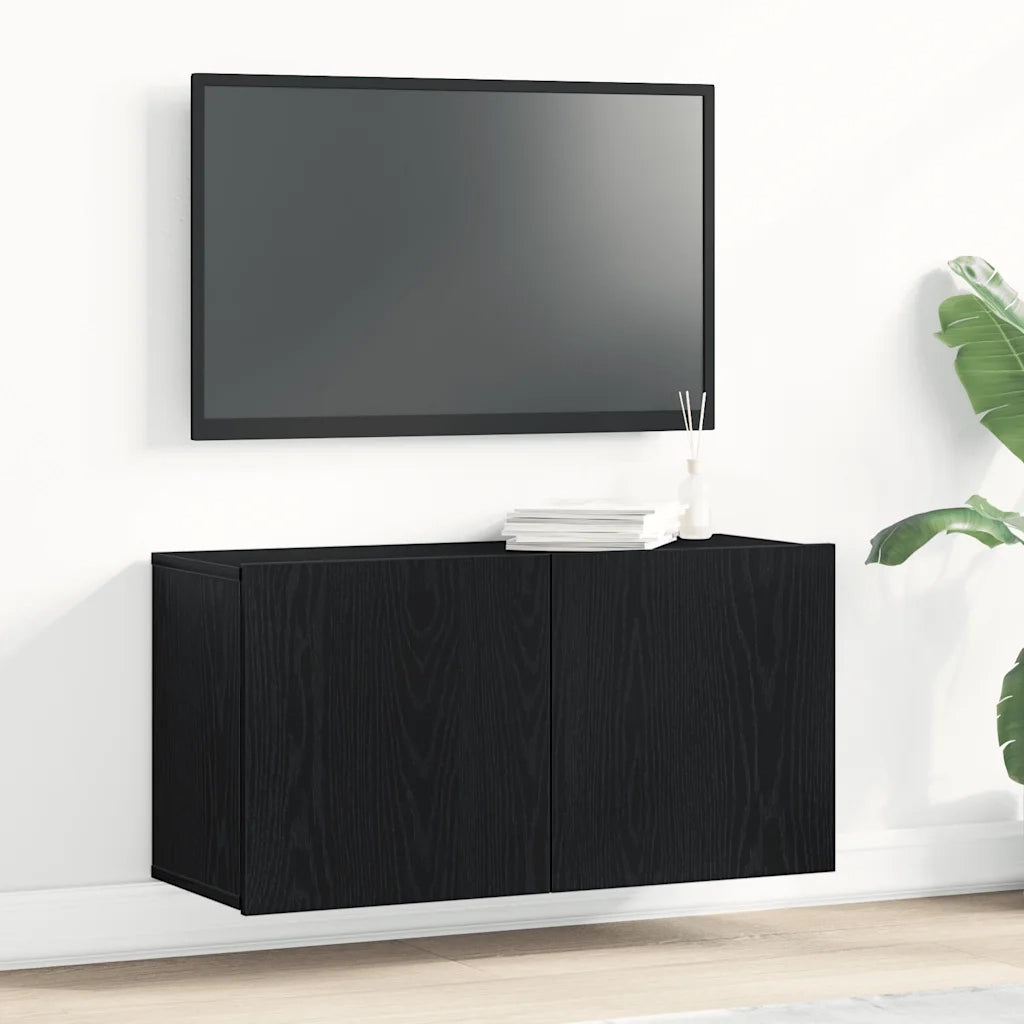 Mobile TV Rovere Nero 80x30x41 cm in Legno Massello 862196
