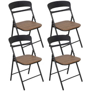 Set di 4 Sedie Pieghevoli Moderne Struttura in Metallo Verniciato a Polvere, Seduta in Legno e Schienale in Polipropilene Eleganti, Resistenti e Confortevoli,Portata 120 kg Marrone