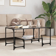 Tavolino con Piano in Vetro-Tavolino da soggiorno-Tavolo Nero 98,5x50x45 cm Acciaio 111062