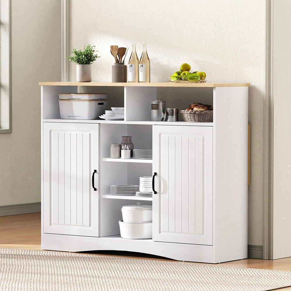 ?lot cucina con tavolo estraibile e sedie - Xylo - Bianco, ruote, ampio spazio di stoccaggio