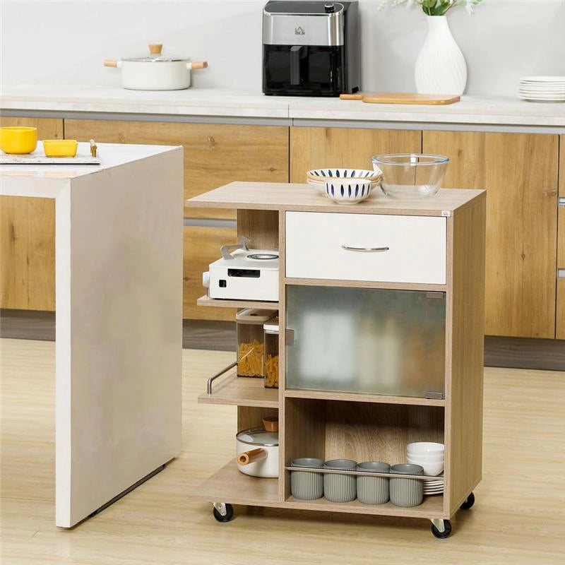 CARRELLO DA CUCINA IN LEGNO,  ACCIAIO E VETRO 65X39X80 CM MARRONE