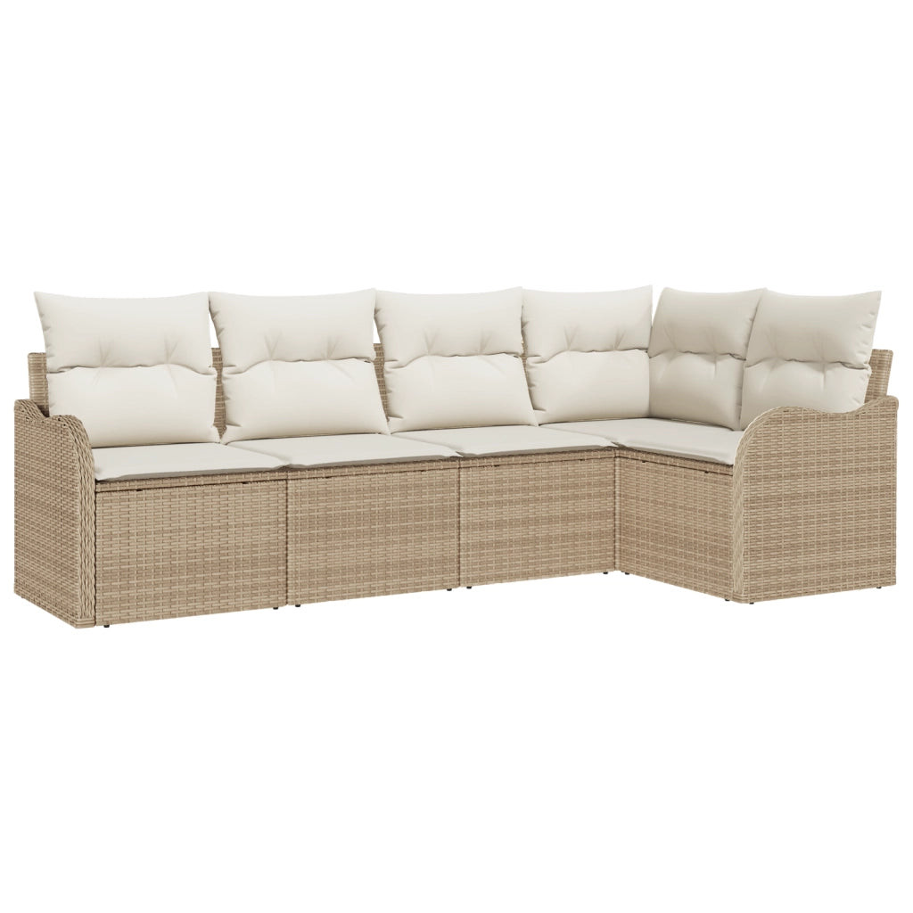Set divano da giardino 5 pezzi con cuscini beige polyrattan