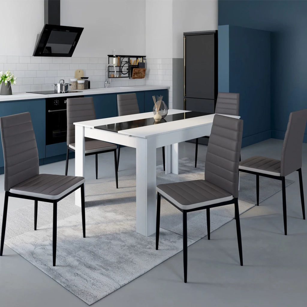 IDMarket - Set di 6 sedie da pranzo grigie con fascia bianca per sala ROMANE