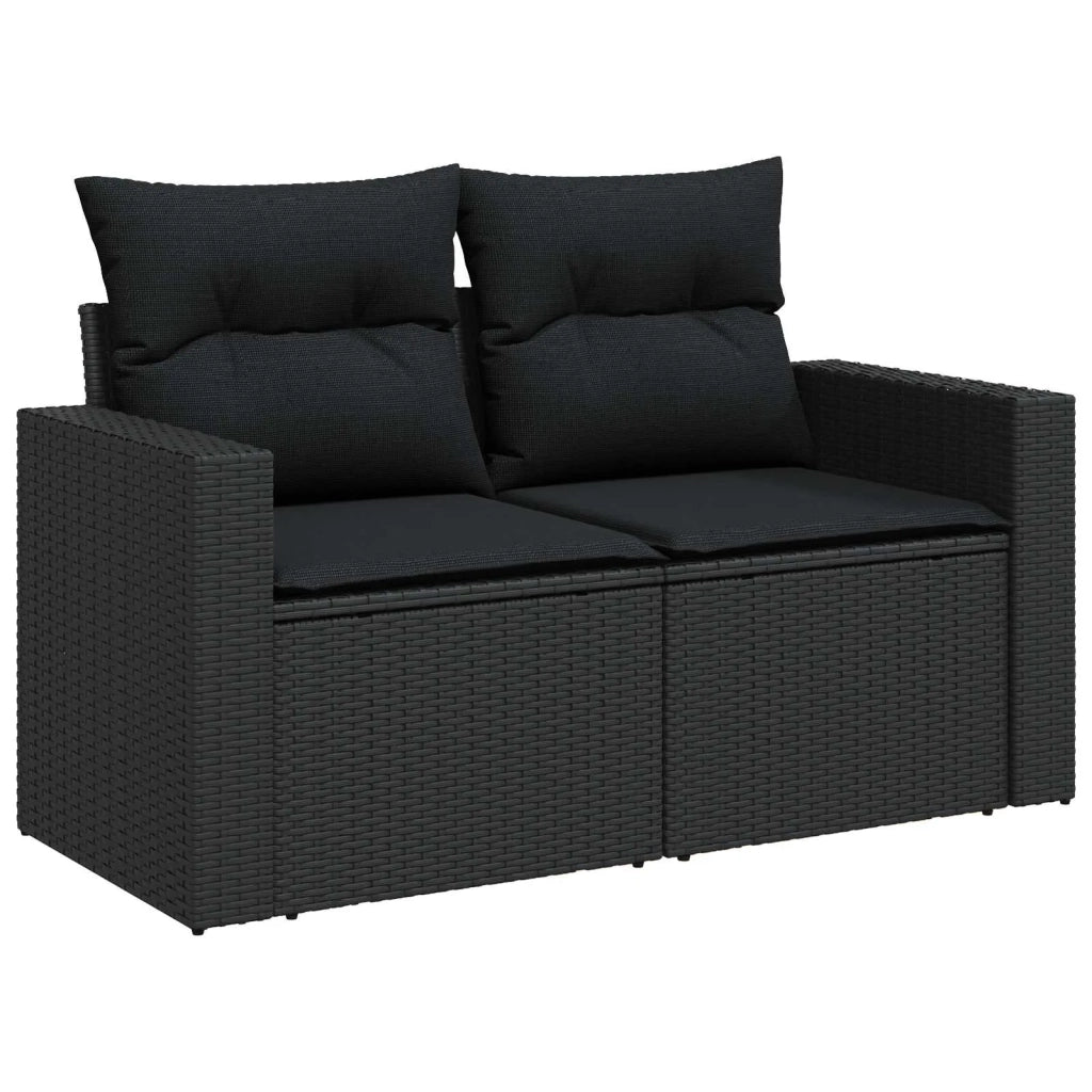 Set Divano da Giardino con cuscino 9 pcs Nero polyrattan