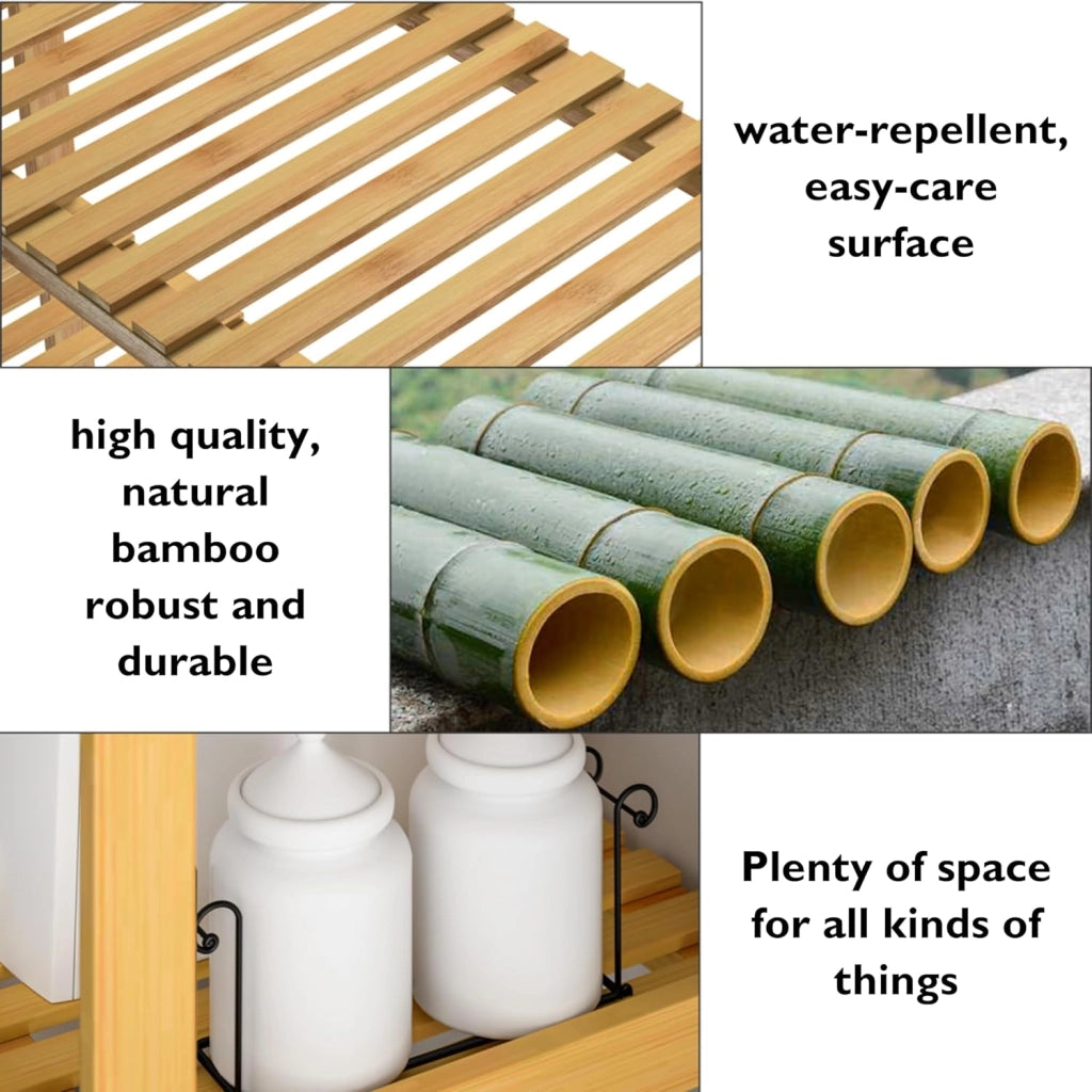 Scaffale Bagno Bamboo 5 Ripiani Altezza Regolabile 130x60x26 cm Mobile Cucina Libreria in Legno Organizer Studio