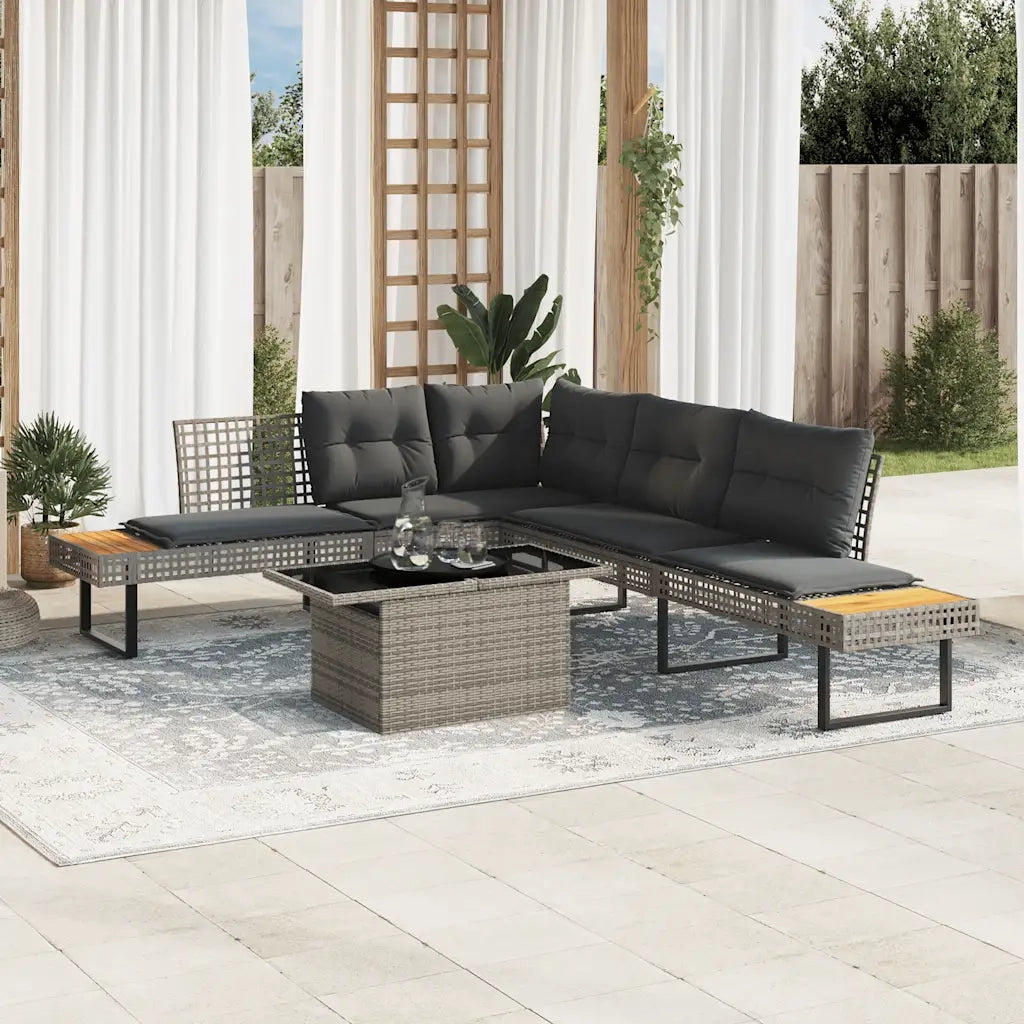 Set Divani da Giardino 2 pz con Cuscini Grigio Polyrattan Vetro