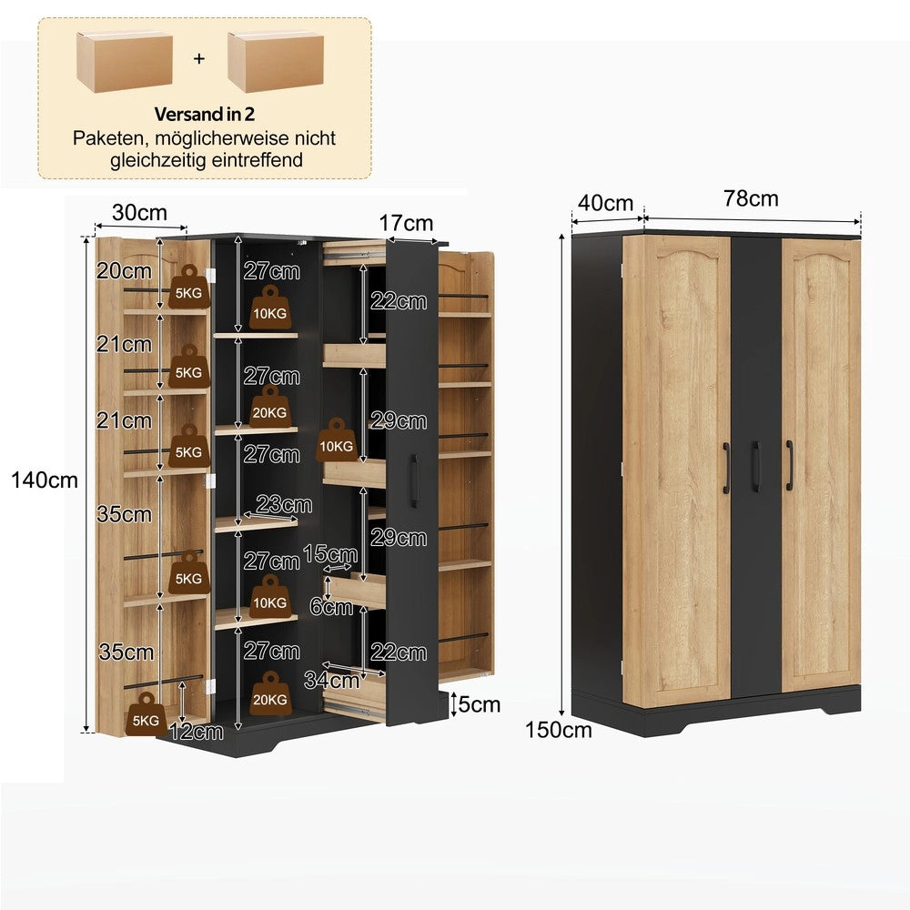 Mobile cucina con ripiani regolabili ¨C Minimal ¨C nero 150x78x40 cm