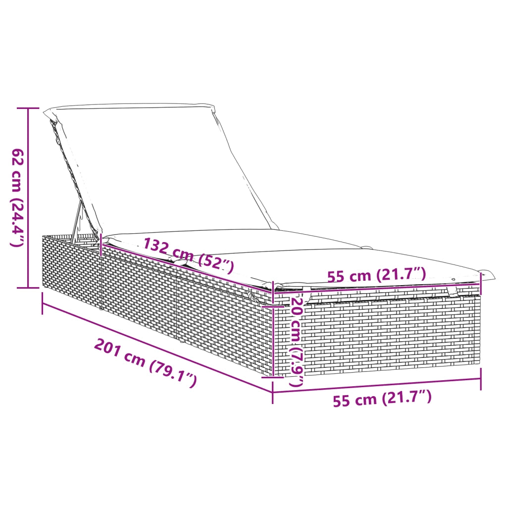 Lettino 1 pz con Cuscino Grigio 201x55x62 cm in Polyrattan 319631