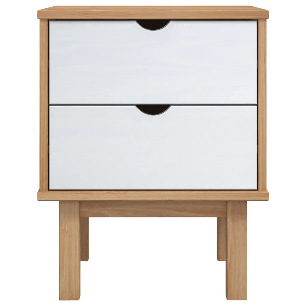 Comodino Marrone e Bianco 46x39,5x57 cm Legno Massello di Pino cod mxl 30589