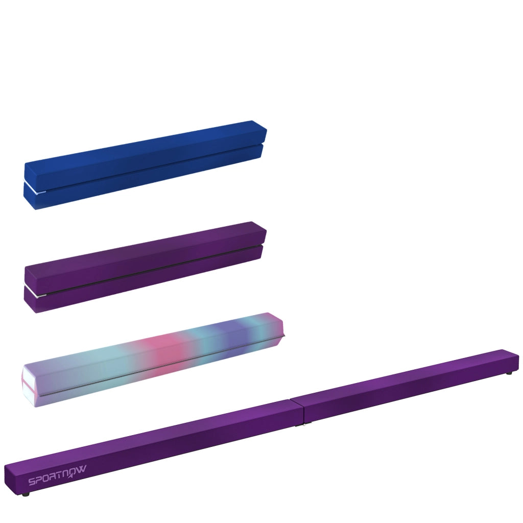 Poutre Gymnastique Pliable 210 cm en Velours Violet