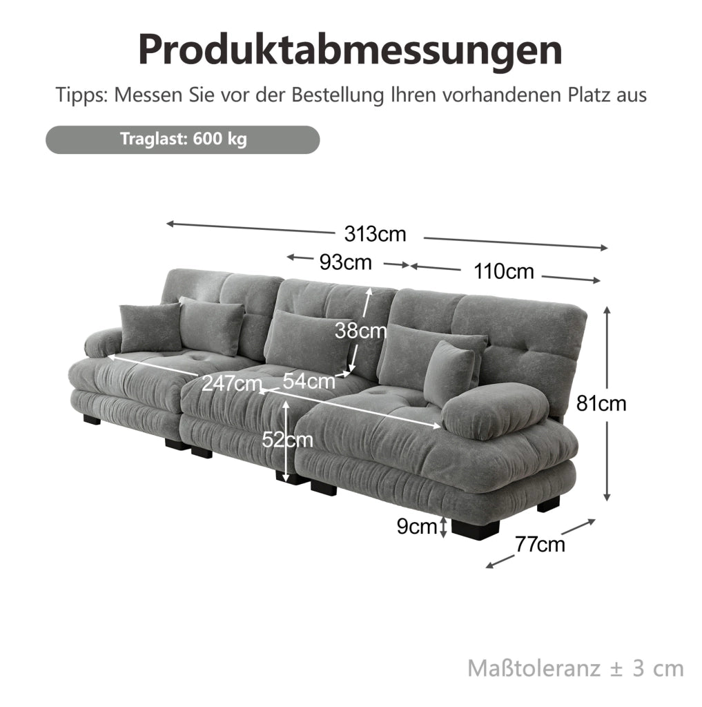 Divano modulare in chenille grigio con seduta profonda