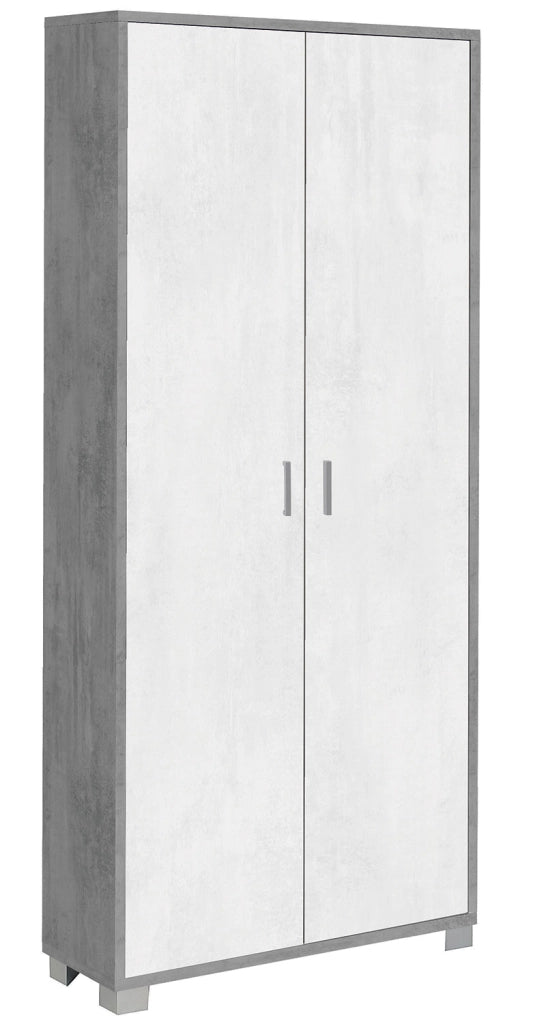 Armadio Multiuso 2 Ante 83x190x29 cm Cemento/Ossido Bianco