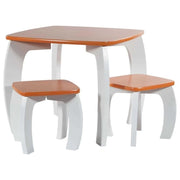 Set tavolo e 2 sgabelli in legno bianchi/arancioni 96x48x42 h cm