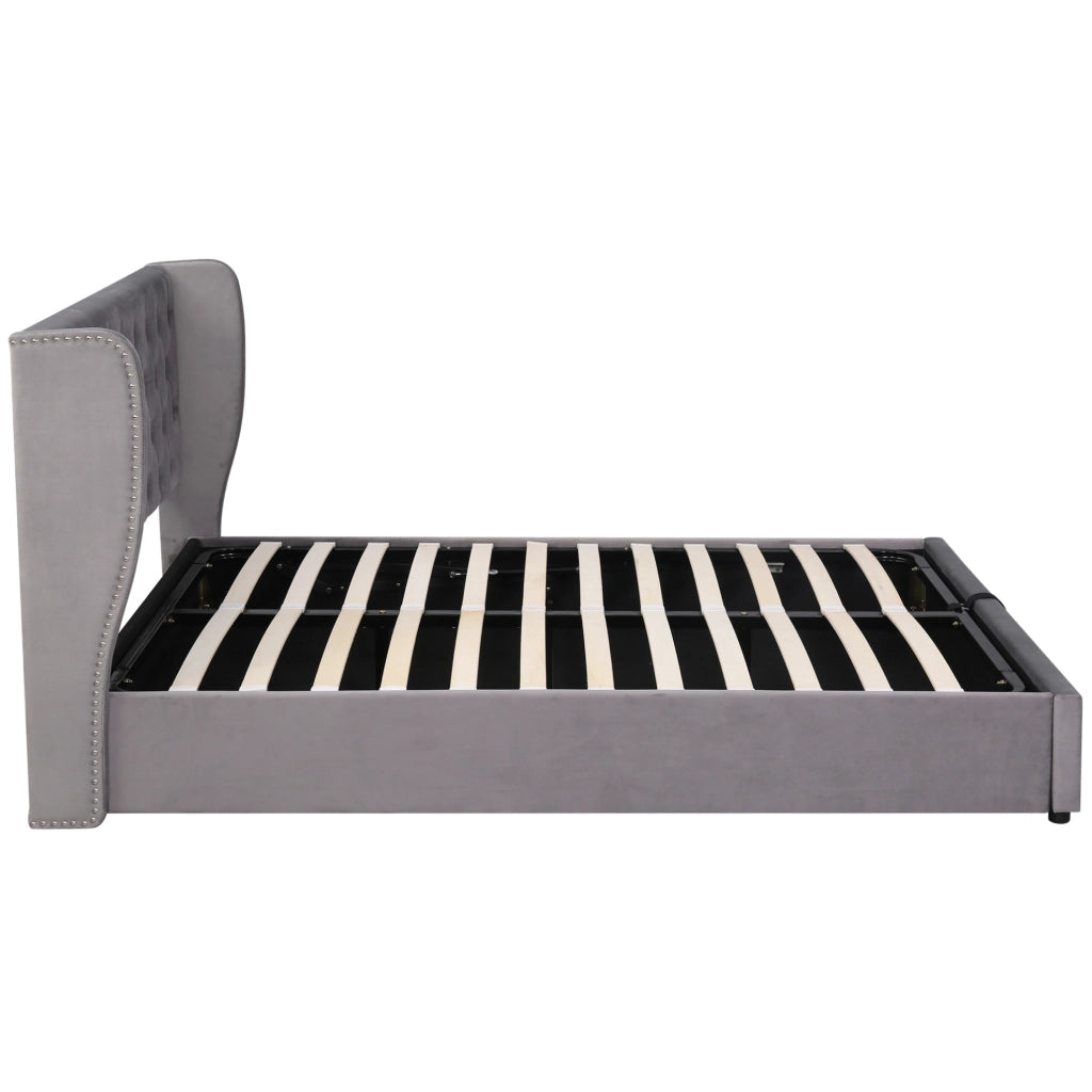 Letto matrimoniale 140x190 cm contenitore idraulico; velluto; grigio (Senza materasso)