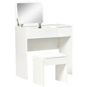 Cassettiera Trucco con Specchio Richiudibile e Sgabello ¨C zephmum ¨C MDF Bianco, 80x40x79 cm