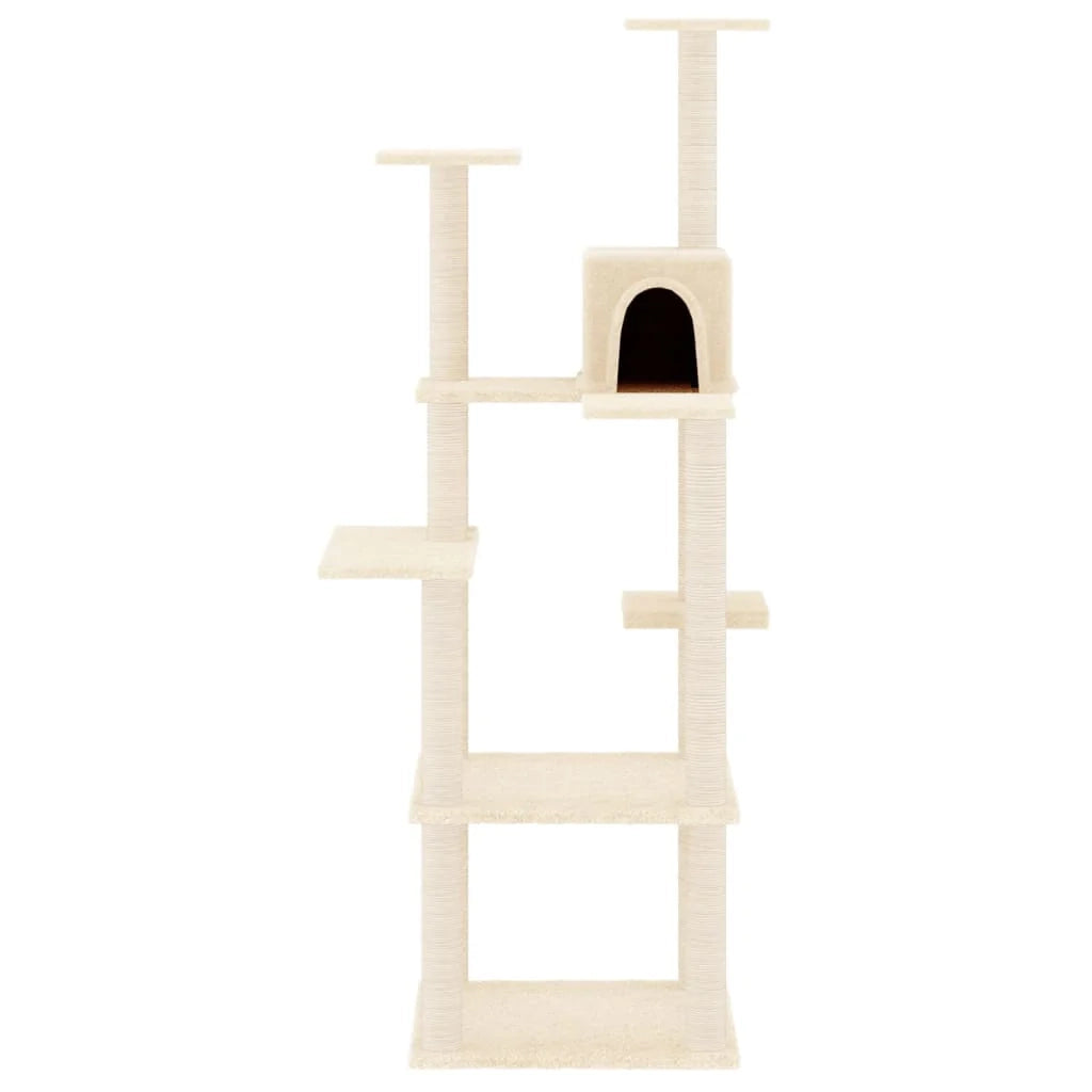 Tiragraffi per gatti torre per arrampicata giocattolo piattaforma per arrampicata con tiragraffi in sisal 153 cm crema 02_0022484