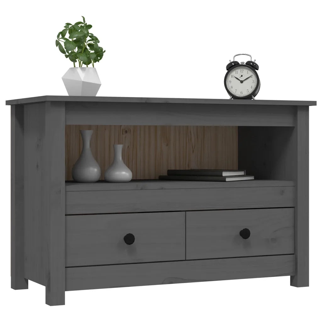 Mobile Porta TV Grigio 79x35x52 cm in Legno Massello di Pino 821499