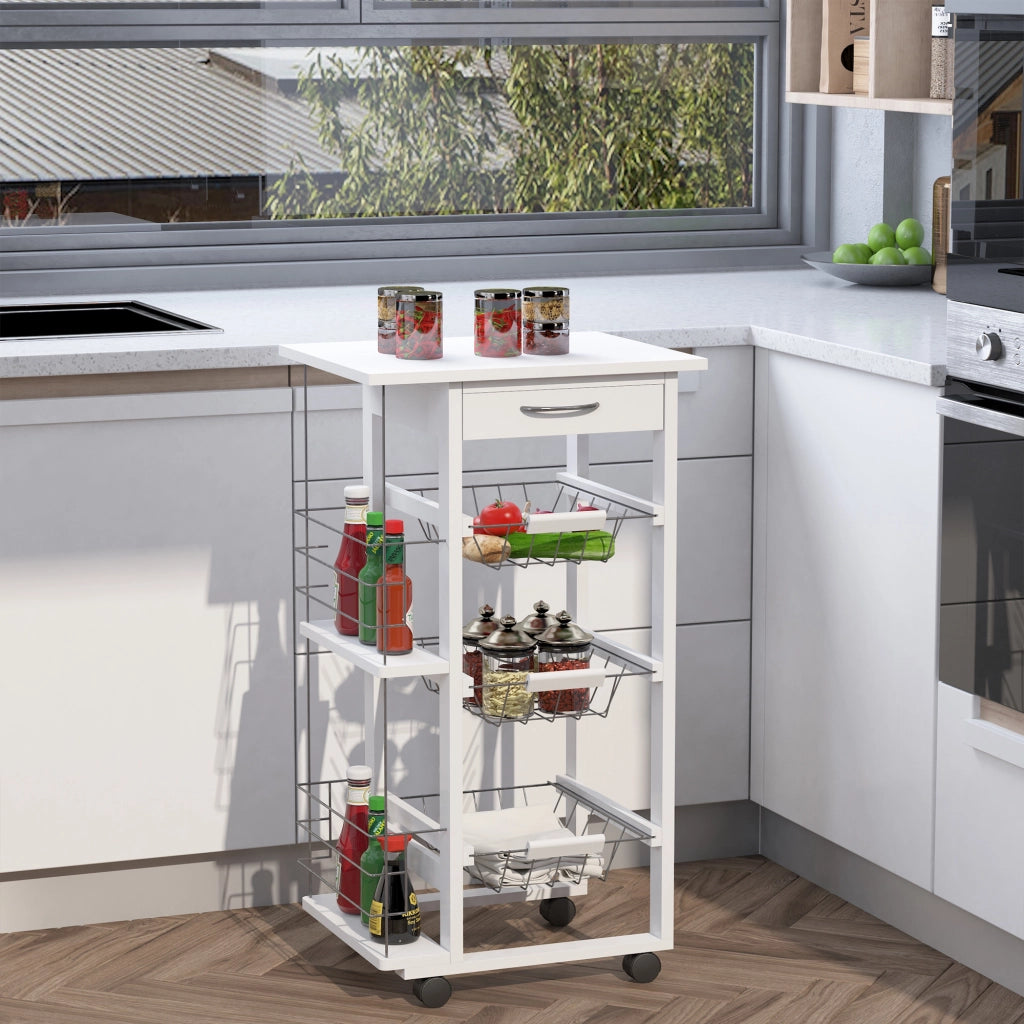 Carrello da Cucina ¨C ZephMum ¨C Legno Pino, Bianco, 4 Ruote