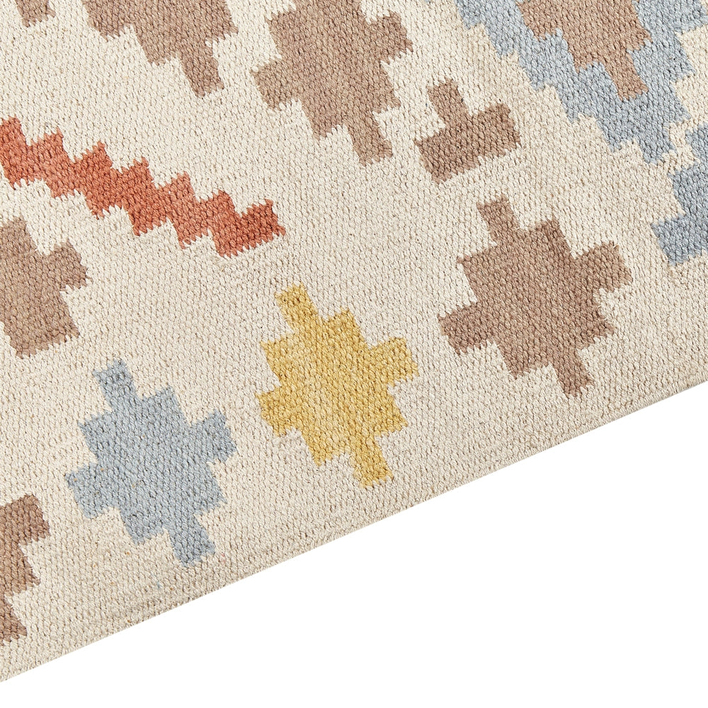 Tappeto Kilim in cotone multicolore 80 x 150 cm a pelo basso con motivi geometrici e frange Rettangolare Tradizionale