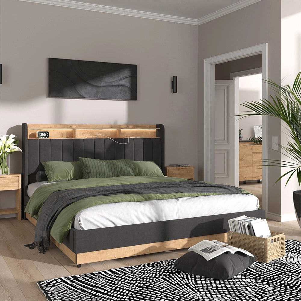 Vitalispa Letto imbottito Antracite 180x200 cm con materasso
