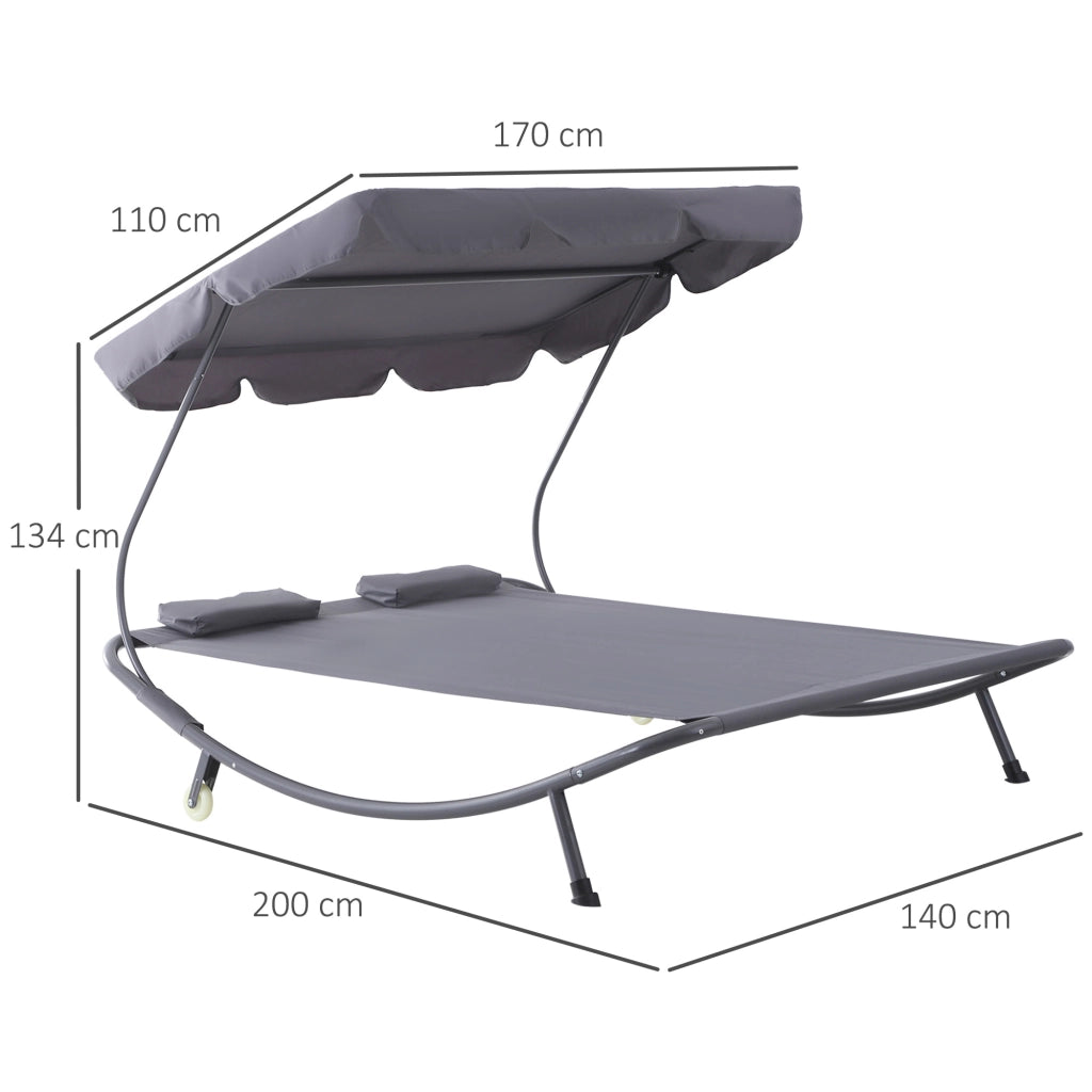 EasyComfort Lettino Matrimoniale 2 Posti Parasole Regolabile da Esterno e Giardino 200x175x134cm Grigio