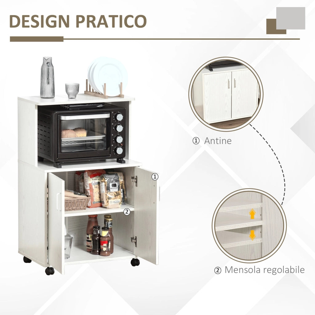 Mobile da Cucina Credenza con Ruote e Ripiano 60,4x40,3x97 cm in Legno Truciolare Bianco