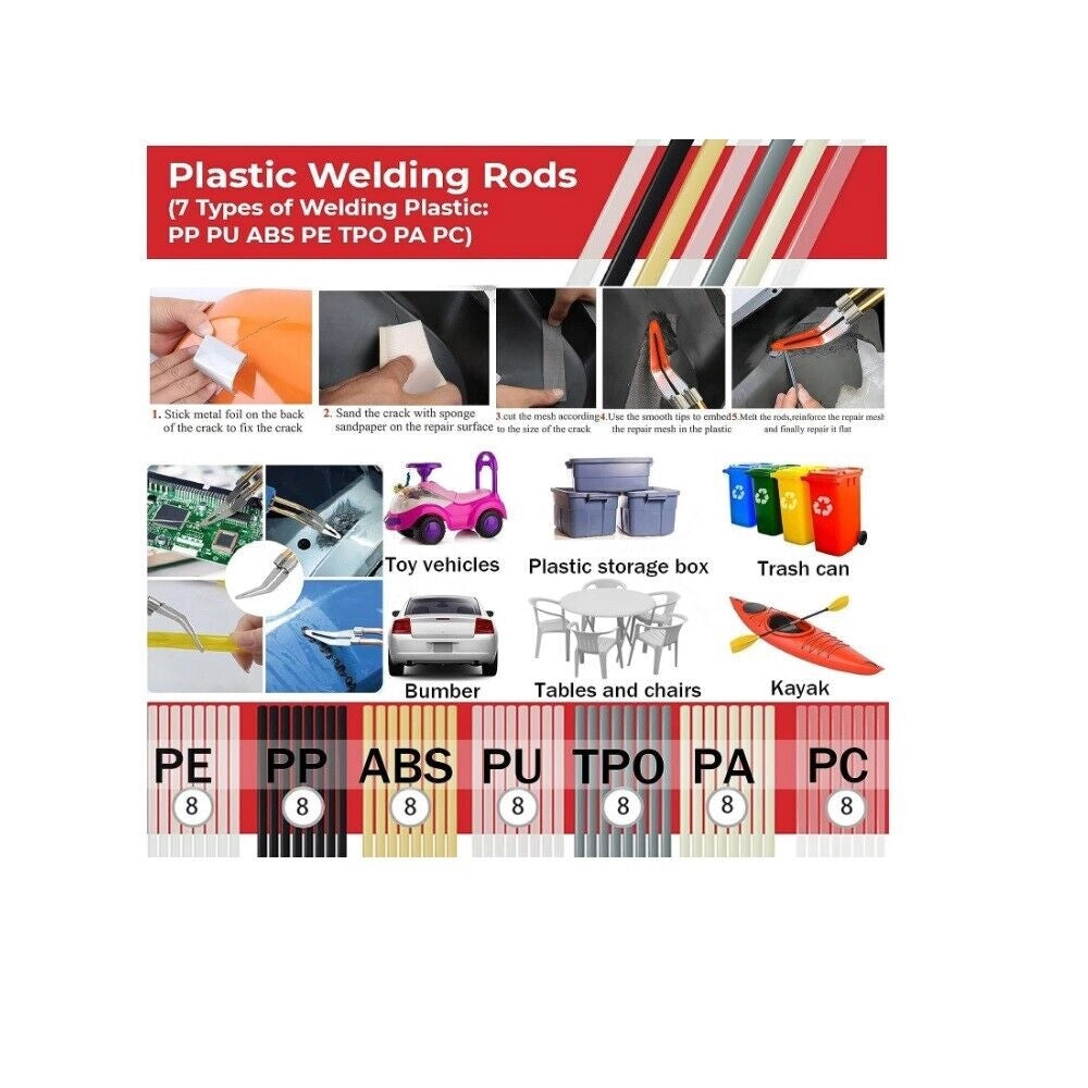 Saldatore ad Aria calda per Riparare Plastica auto paraurti 50W con 200 Graffette e pinza