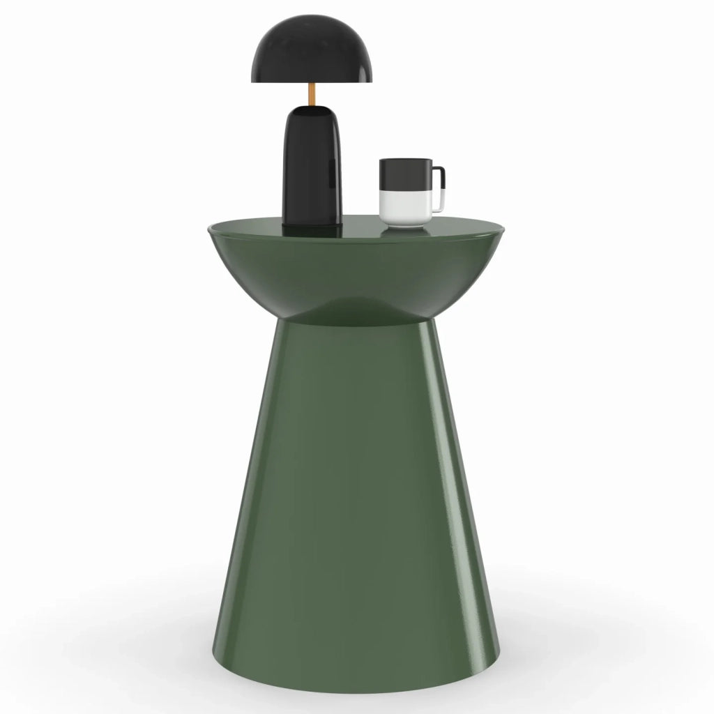 IDMarket - Set di 2 tavolini rotondi, tavolini da salotto, comodini ODETTE da 30 cm in metallo verde kaki