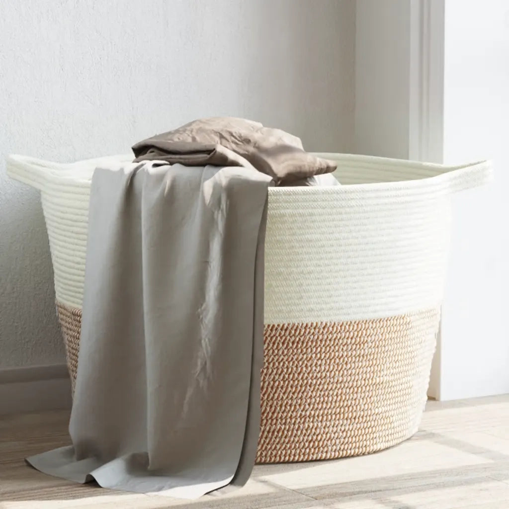 Cesto per Biancheria Marrone e Bianco ?60x36 cm in Cotone CFW1208833