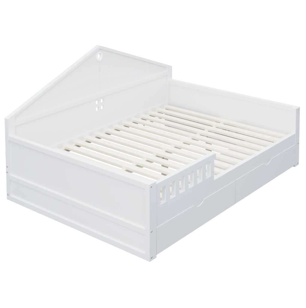 Letto multifunzione 140x200 cm con cassetti e LED; bianco
